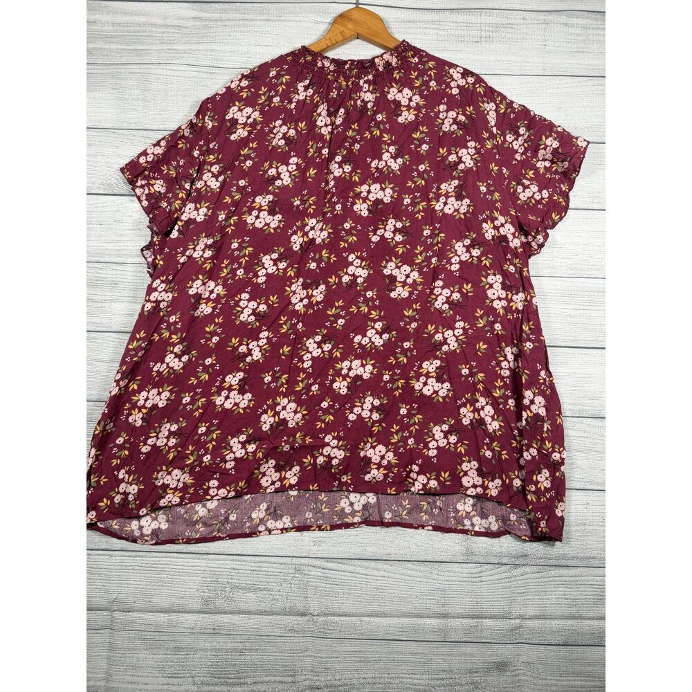 BloomChic Womens 4X Size 26 Burgundy Floral Ruffle Sleeve Blouse Top 4232